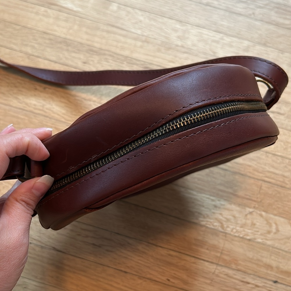 Portland Leather Round Crossbody Bag in Chestnut Brown - Picture 9 of 12
